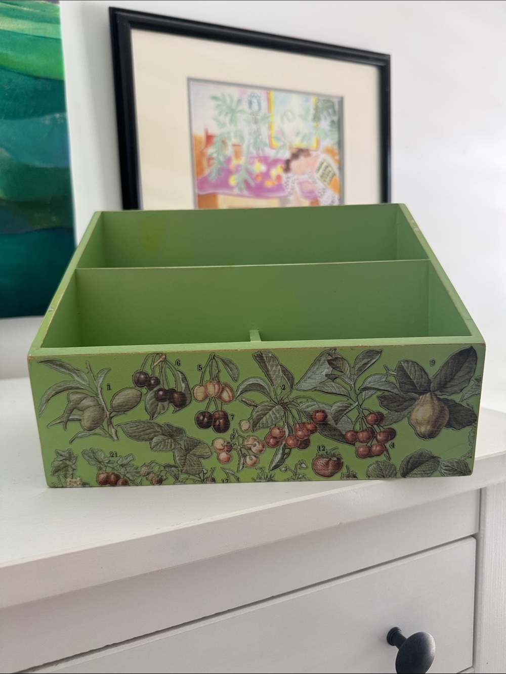 Green Decorative Desktop Organizer - Fruit Pattern Vintage Inspired Pop of Color